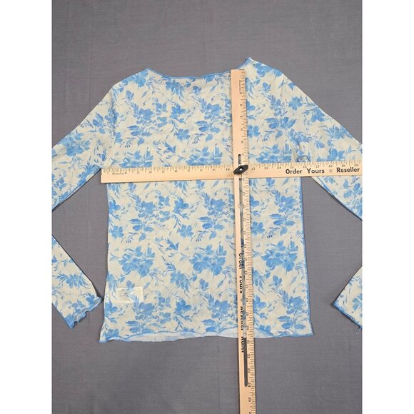 Dazy Blue Floral Sheer Mesh Long Sleeve Top Size Large Y2K Whimsigoth Fairy - Picture 4 of 4